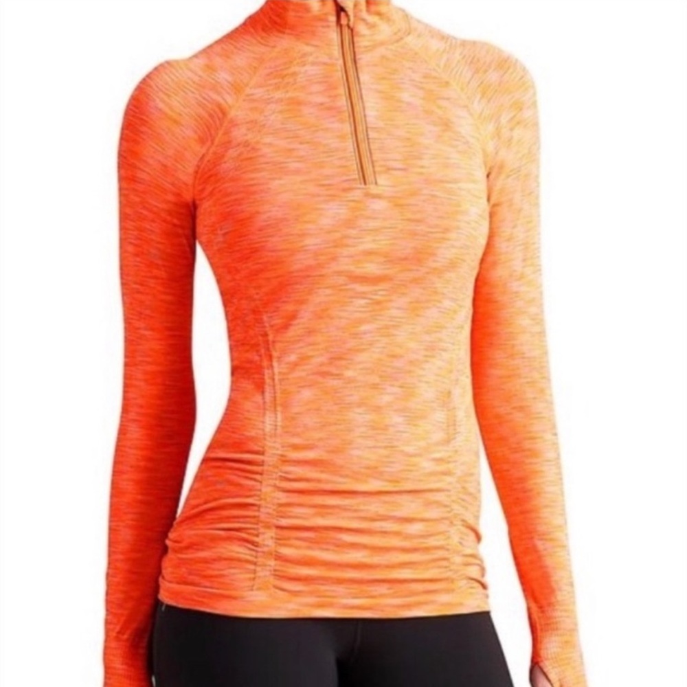Athleta Fastest Track Half-Zip Long Sleeve Top Heathered Orange Pullover Medium